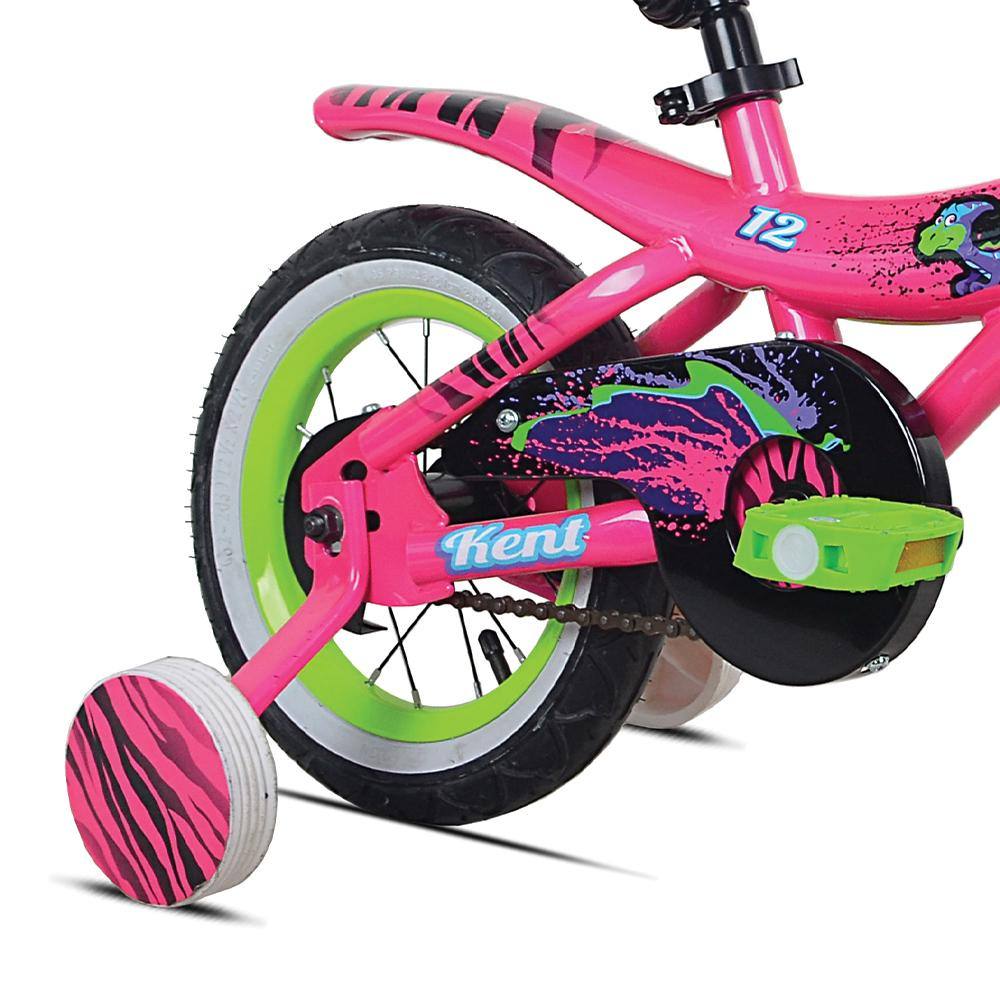 Pink and White Training Wheels With Black Stripes
